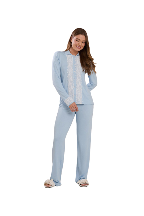 PIJAMA LONGO NEW ETERNITE 1025 AZUL CELESTE