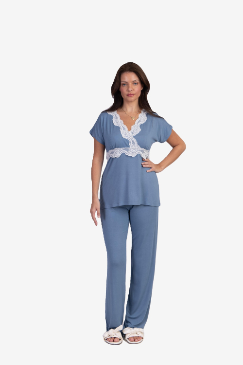 PIJAMA MANGA CURTA OUR LINE AZUL PORCELANA