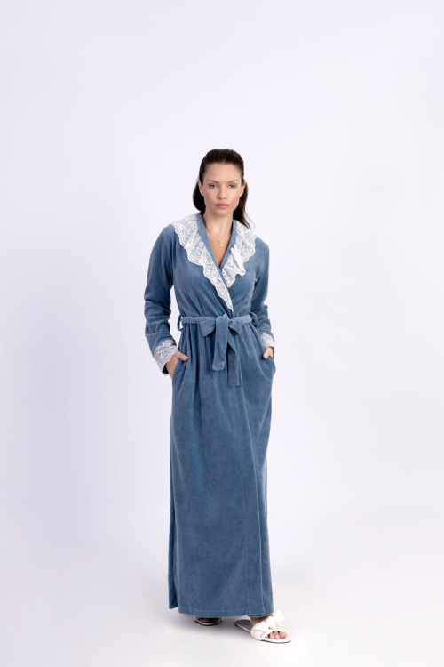 Robe Longo Flix Plush Azul Porcelana