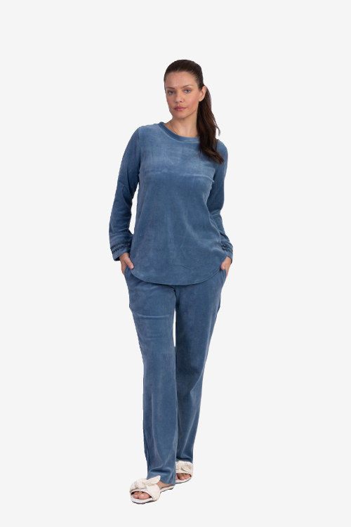 Pijama Longo Flix Plush Azul Porcelana